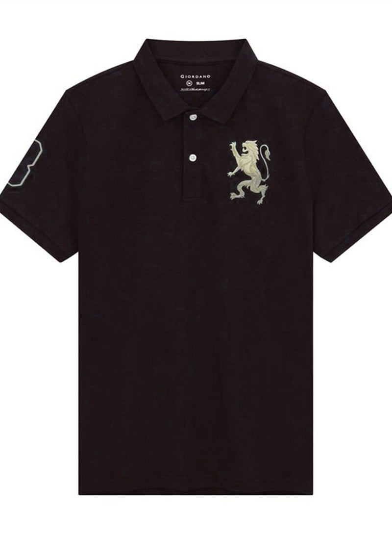 GIORDANO Men’s Slim Fit 3D Lion CNY Lycra Pique Polo - Image 1